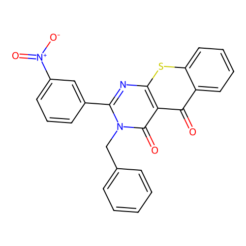 3-benzyl-2-(3-nitrophenyl)-4H-thiochromeno[2,3-d]pyrimidine-4,5(3H)-dione structure
