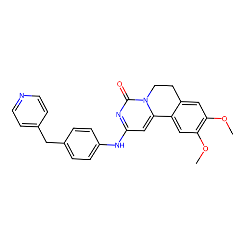 9,10-dimethoxy-2-((4-(pyridin-4-ylmethyl)phenyl)amino)-6,7-dihydro-4H-pyrimido[6,1-a]isoquinolin-4-one structure