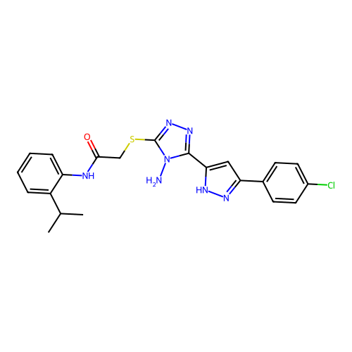 2-((4-amino-5-(3-(4-chlorophenyl)-1H-pyrazol-5-yl)-4H-1,2,4-triazol-3-yl)thio)-N-(2-isopropylphenyl)acetamide structure