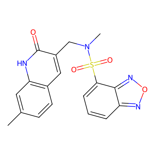 N-methyl-N-[(7-methyl-2-oxo-1H-quinolin-3-yl)methyl]-2,1,3-benzoxadiazole-4-sulfonamide structure