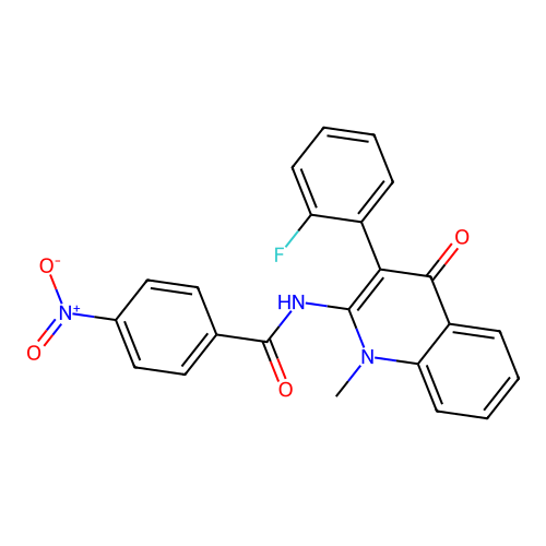 N-(3-(2-fluorophenyl)-1-methyl-4-oxo-1,4-dihydroquinolin-2-yl)-4-nitrobenzamide structure