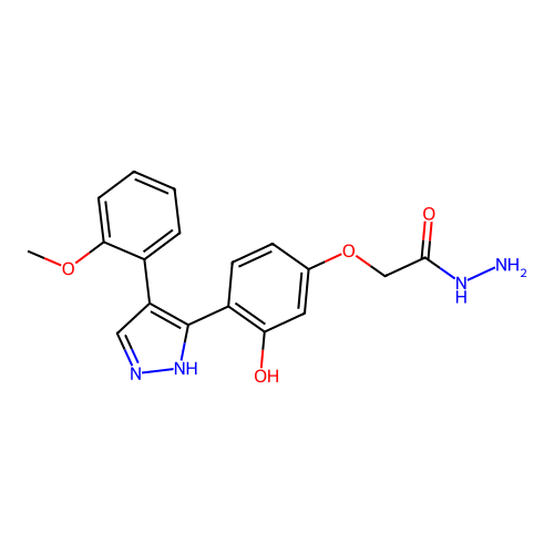 2-(3-hydroxy-4-(4-(2-methoxyphenyl)-1H-pyrazol-3-yl)phenoxy)acetohydrazide structure