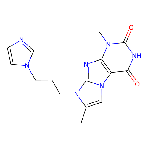 8-(3-(1H-imidazol-1-yl)propyl)-1,7-dimethyl-1H-imidazo[2,1-f]purine-2,4(3H,8H)-dione structure