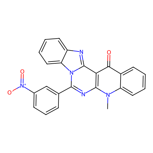 5-methyl-7-(3-nitrophenyl)benzimidazo[1',2':1,6]pyrimido[4,5-b]quinolin-14(5H)-one structure