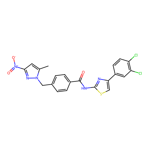 N-(4-(3,4-dichlorophenyl)thiazol-2-yl)-4-((5-methyl-3-nitro-1H-pyrazol-1-yl)methyl)benzamide structure