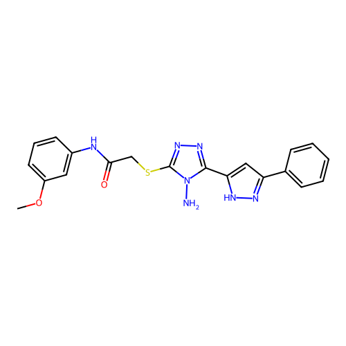 2-((4-amino-5-(3-phenyl-1H-pyrazol-5-yl)-4H-1,2,4-triazol-3-yl)thio)-N-(3-methoxyphenyl)acetamide structure