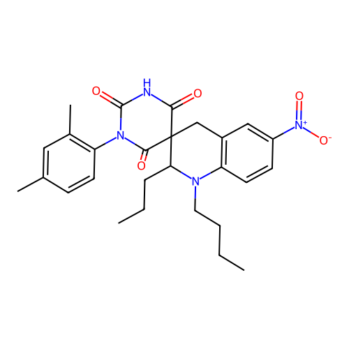 1'-butyl-1-(2,4-dimethylphenyl)-6'-nitro-2'-propyl-2',4'-dihydro-1H,1'H-spiro[pyrimidine-5,3'-quinoline]-2,4,6(3H)-trione structure