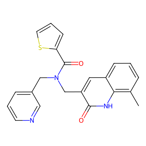 N-((2-hydroxy-8-methylquinolin-3-yl)methyl)-N-(pyridin-3-ylmethyl)thiophene-2-carboxamide structure