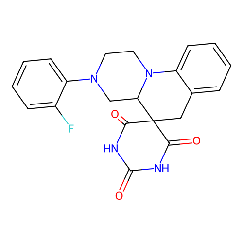 3-(2-fluorophenyl)-2',6'-dihydroxy-2,3,4,4a-tetrahydro-1H,4'H,6H-spiro[pyrazino[1,2-a]quinoline-5,5'-pyrimidin]-4'-one structure