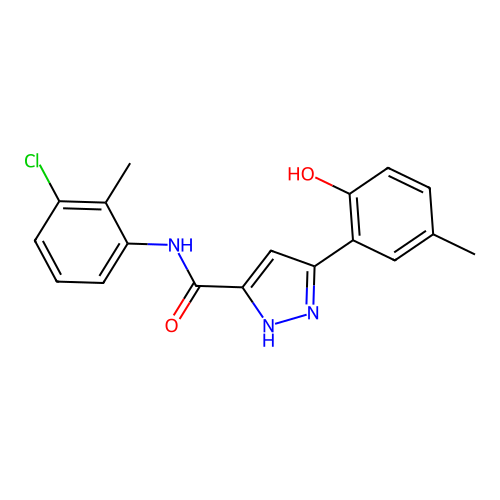 N-(3-chloro-2-methylphenyl)-5-(2-hydroxy-5-methylphenyl)-1H-pyrazole-3-carboxamide structure