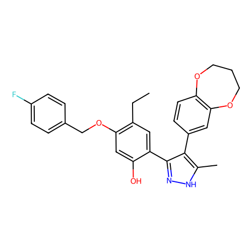(6Z)-6-[4-(3,4-dihydro-2H-1,5-benzodioxepin-7-yl)-5-methyl-1,2-dihydropyrazol-3-ylidene]-4-ethyl-3-[(4-fluorophenyl)methoxy]cyclohexa-2,4-dien-1-one structure