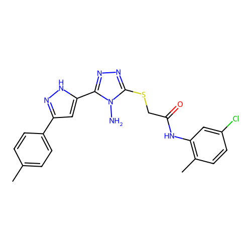2-((4-amino-5-(3-(p-tolyl)-1H-pyrazol-5-yl)-4H-1,2,4-triazol-3-yl)thio)-N-(5-chloro-2-methylphenyl)acetamide structure