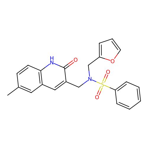 N-(furan-2-ylmethyl)-N-((2-hydroxy-6-methylquinolin-3-yl)methyl)benzenesulfonamide structure