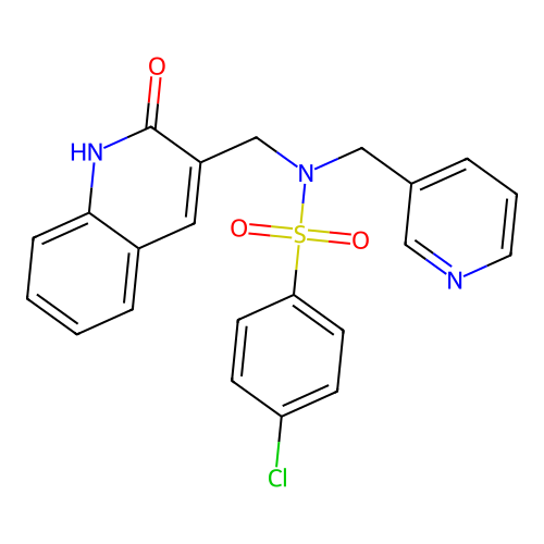 4-chloro-N-[(2-oxo-1H-quinolin-3-yl)methyl]-N-(pyridin-3-ylmethyl)benzenesulfonamide structure