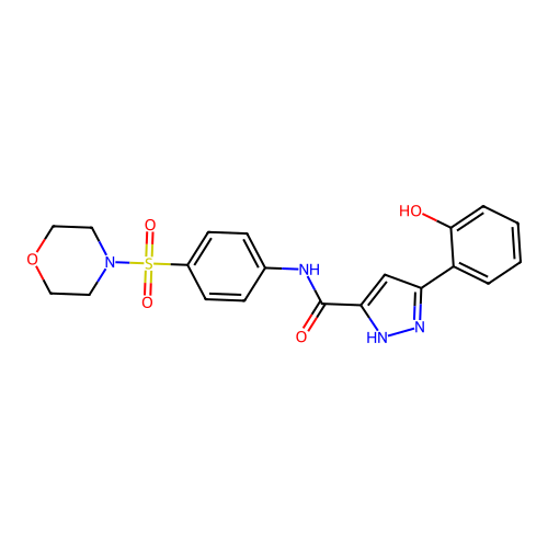 5-(2-hydroxyphenyl)-N-[4-(morpholin-4-ylsulfonyl)phenyl]-1H-pyrazole-3-carboxamide structure