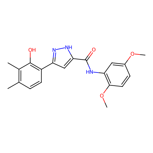 N-(2,5-dimethoxyphenyl)-3-(2-hydroxy-3,4-dimethylphenyl)-1H-pyrazole-5-carboxamide structure