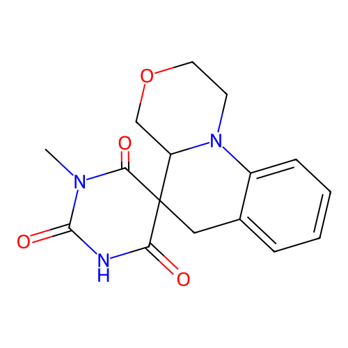 1'-methyl-2,4,4a,6-tetrahydro-1H,1'H-spiro[[1,4]oxazino[4,3-a]quinoline-5,5'-pyrimidine]-2',4',6'(3'H)-trione structure