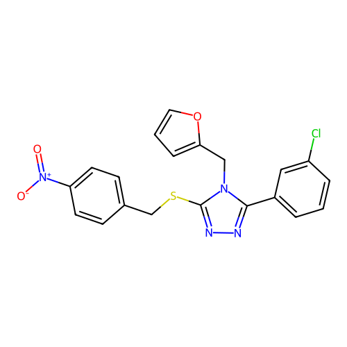 3-(3-chlorophenyl)-4-(2-furylmethyl)-5-[(4-nitrophenyl)methylsulfanyl]-1,2,4-triazole structure