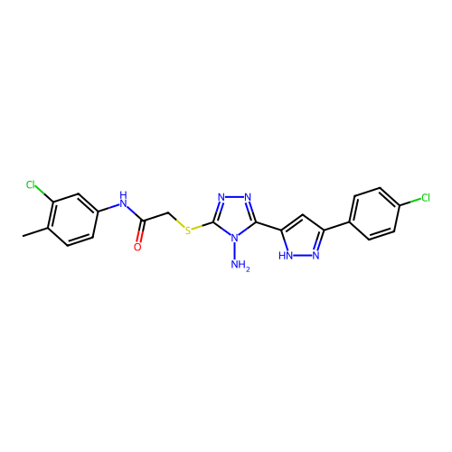 2-((4-amino-5-(3-(4-chlorophenyl)-1H-pyrazol-5-yl)-4H-1,2,4-triazol-3-yl)thio)-N-(3-chloro-4-methylphenyl)acetamide structure