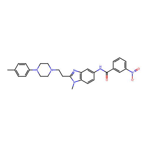 N-(1-methyl-2-(2-(4-(p-tolyl)piperazin-1-yl)ethyl)-1H-benzo[d]imidazol-5-yl)-3-nitrobenzamide structure