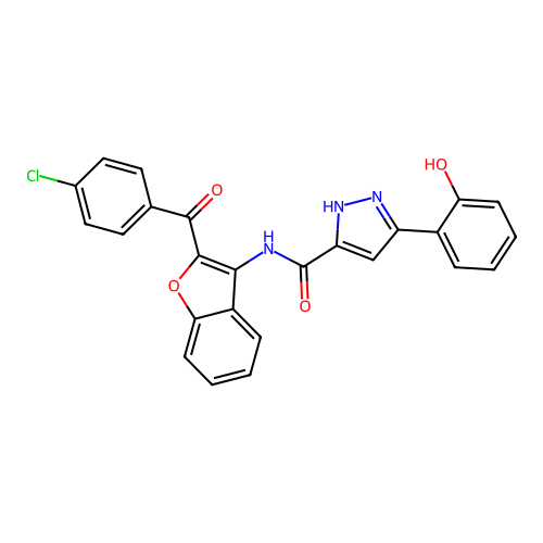 N-{2-[(4-chlorophenyl)carbonyl]-1-benzofuran-3-yl}-5-(2-hydroxyphenyl)-1H-pyrazole-3-carboxamide structure