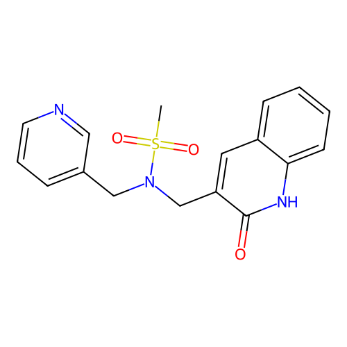 N-((2-hydroxyquinolin-3-yl)methyl)-N-(pyridin-3-ylmethyl)methanesulfonamide structure