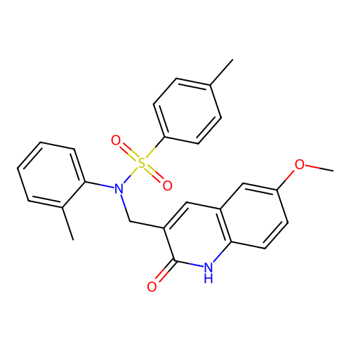 N-[(6-methoxy-2-oxo-1H-quinolin-3-yl)methyl]-4-methyl-N-(2-methylphenyl)benzenesulfonamide structure