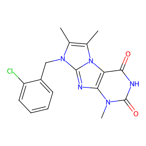 6-[(2-chlorophenyl)methyl]-4,7,8-trimethylpurino[7,8-a]imidazole-1,3-dione structure