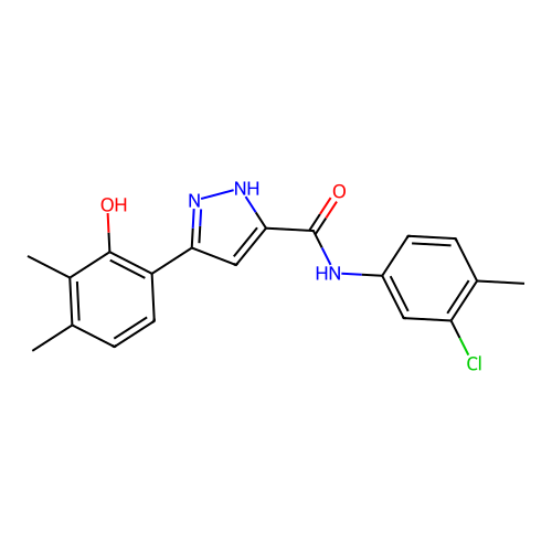 N-(3-chloro-4-methylphenyl)-5-(2-hydroxy-3,4-dimethylphenyl)-1H-pyrazole-3-carboxamide structure
