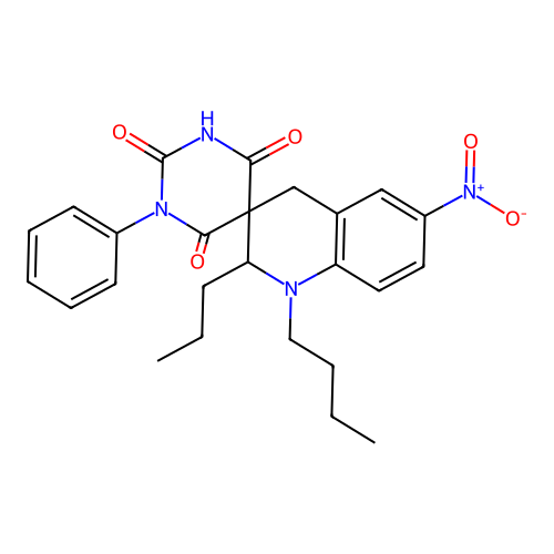 1'-butyl-6'-nitro-1-phenyl-2'-propyl-2',4'-dihydro-1H,1'H-spiro[pyrimidine-5,3'-quinoline]-2,4,6(3H)-trione structure