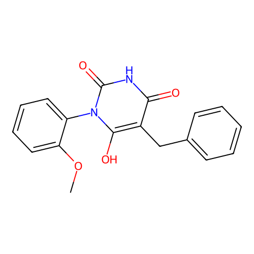 5-benzyl-2,6-dihydroxy-3-(2-methoxyphenyl)pyrimidin-4(3H)-one structure