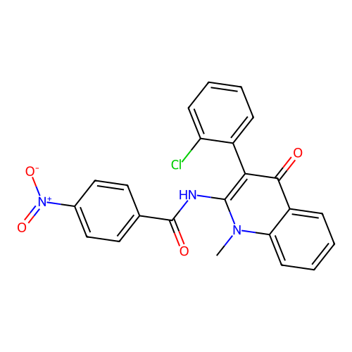 N-(3-(2-chlorophenyl)-1-methyl-4-oxo-1,4-dihydroquinolin-2-yl)-4-nitrobenzamide structure