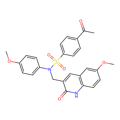 4-acetyl-N-[(6-methoxy-2-oxo-1H-quinolin-3-yl)methyl]-N-(4-methoxyphenyl)benzenesulfonamide structure