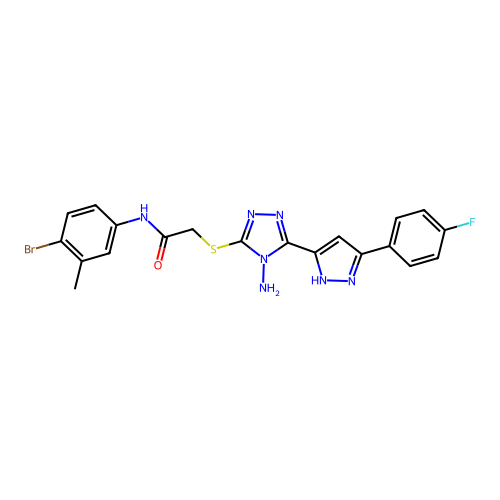 2-((4-amino-5-(3-(4-fluorophenyl)-1H-pyrazol-5-yl)-4H-1,2,4-triazol-3-yl)thio)-N-(4-bromo-3-methylphenyl)acetamide structure