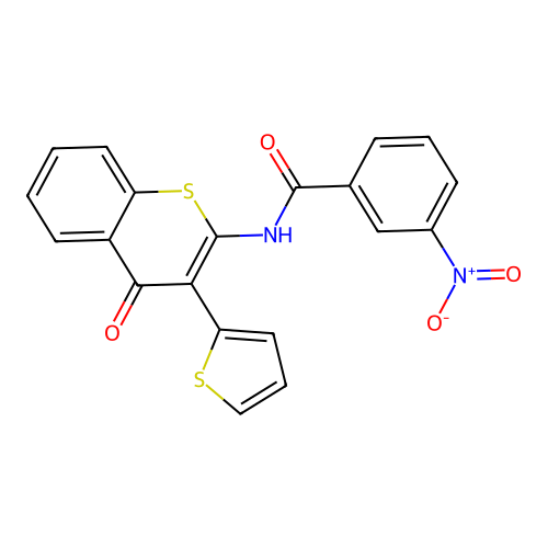 3-nitro-N-(4-oxo-3-(thiophen-2-yl)-4H-thiochromen-2-yl)benzamide structure