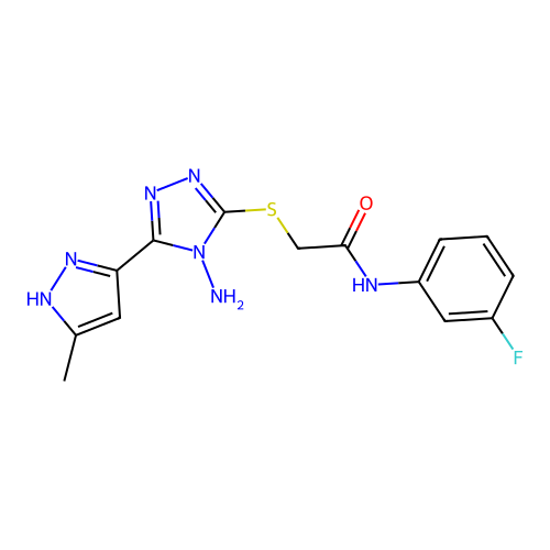 2-{[4-amino-5-(5-methyl-1H-pyrazol-3-yl)-4H-1,2,4-triazol-3-yl]sulfanyl}-N-(3-fluorophenyl)acetamide structure