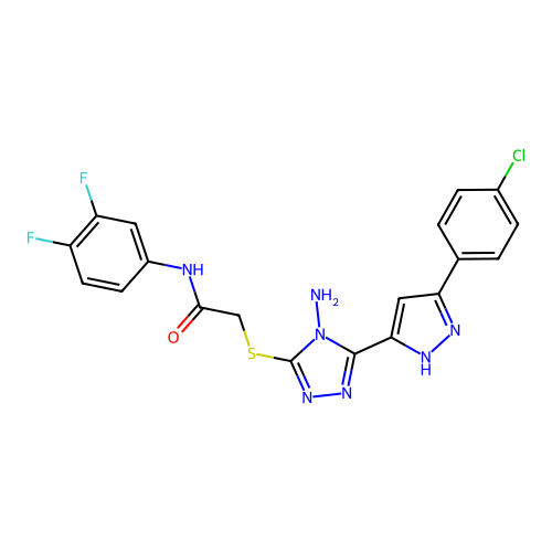 2-((4-amino-5-(3-(4-chlorophenyl)-1H-pyrazol-5-yl)-4H-1,2,4-triazol-3-yl)thio)-N-(3,4-difluorophenyl)acetamide structure