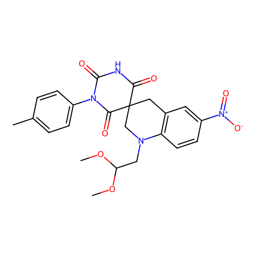 1'-(2,2-dimethoxyethyl)-1-(4-methylphenyl)-6'-nitrospiro[1,3-diazinane-5,3'-2,4-dihydroquinoline]-2,4,6-trione structure