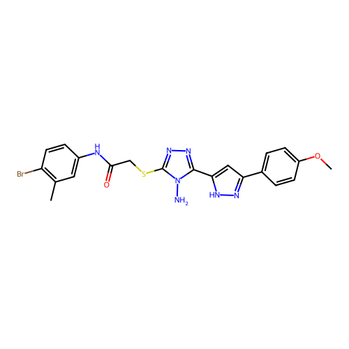 2-((4-amino-5-(3-(4-methoxyphenyl)-1H-pyrazol-5-yl)-4H-1,2,4-triazol-3-yl)thio)-N-(4-bromo-3-methylphenyl)acetamide structure