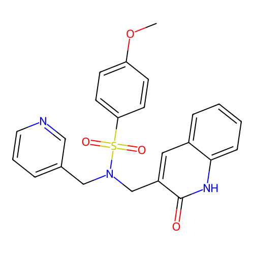 4-methoxy-N-[(2-oxo-1H-quinolin-3-yl)methyl]-N-(pyridin-3-ylmethyl)benzenesulfonamide structure