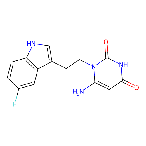6-amino-1-[2-(5-fluoro-1H-indol-3-yl)ethyl]-2-hydroxypyrimidin-4(1H)-one structure