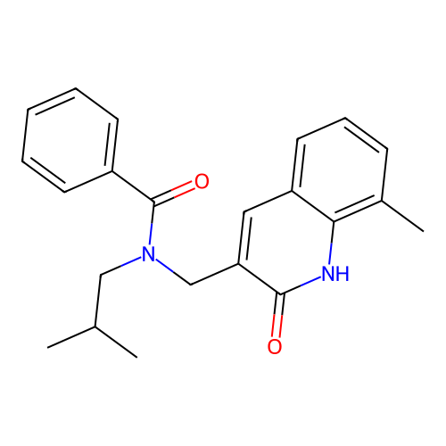 N-[(8-methyl-2-oxo-1H-quinolin-3-yl)methyl]-N-(2-methylpropyl)benzamide structure