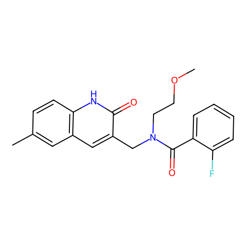 2-fluoro-N-((2-hydroxy-6-methylquinolin-3-yl)methyl)-N-(2-methoxyethyl)benzamide structure