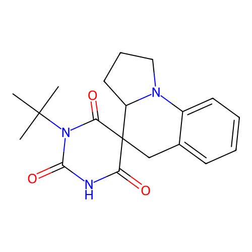 1-(tert-butyl)-2',3',3a',5'-tetrahydro-1H,1'H-spiro[pyrimidine-5,4'-pyrrolo[1,2-a]quinoline]-2,4,6(3H)-trione structure