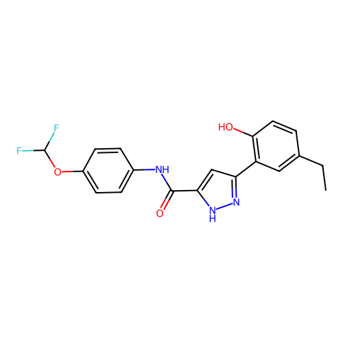 N-[4-(difluoromethoxy)phenyl]-5-(5-ethyl-2-hydroxyphenyl)-1H-pyrazole-3-carboxamide structure