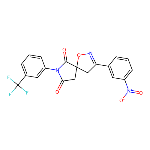 2-(3-nitrophenyl)-8-[3-(trifluoromethyl)phenyl]-4-oxa-3,8-diazaspiro[4.4]non-2-ene-7,9-dione structure