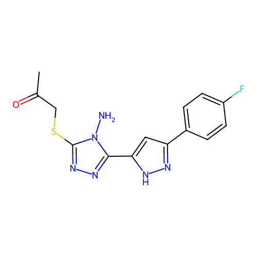 1-{4-amino-5-[3-(4-fluorophenyl)pyrazol-5-yl]-1,2,4-triazol-3-ylthio}acetone structure