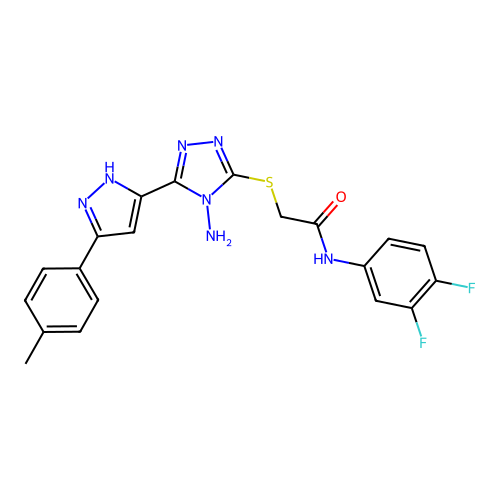 2-((4-amino-5-(3-(p-tolyl)-1H-pyrazol-5-yl)-4H-1,2,4-triazol-3-yl)thio)-N-(3,4-difluorophenyl)acetamide structure