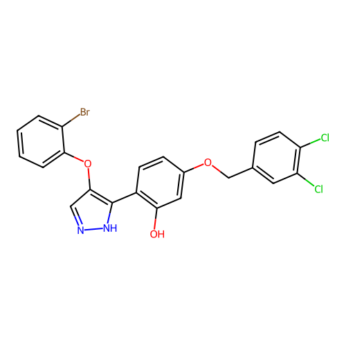 2-[4-(2-bromophenoxy)-1H-pyrazol-3-yl]-5-[(3,4-dichlorobenzyl)oxy]phenol structure