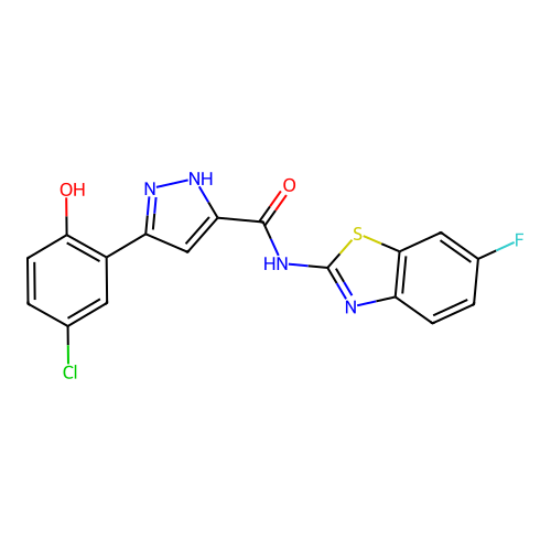 5-(5-chloro-2-hydroxyphenyl)-N-(6-fluoro-1,3-benzothiazol-2-yl)-1H-pyrazole-3-carboxamide structure